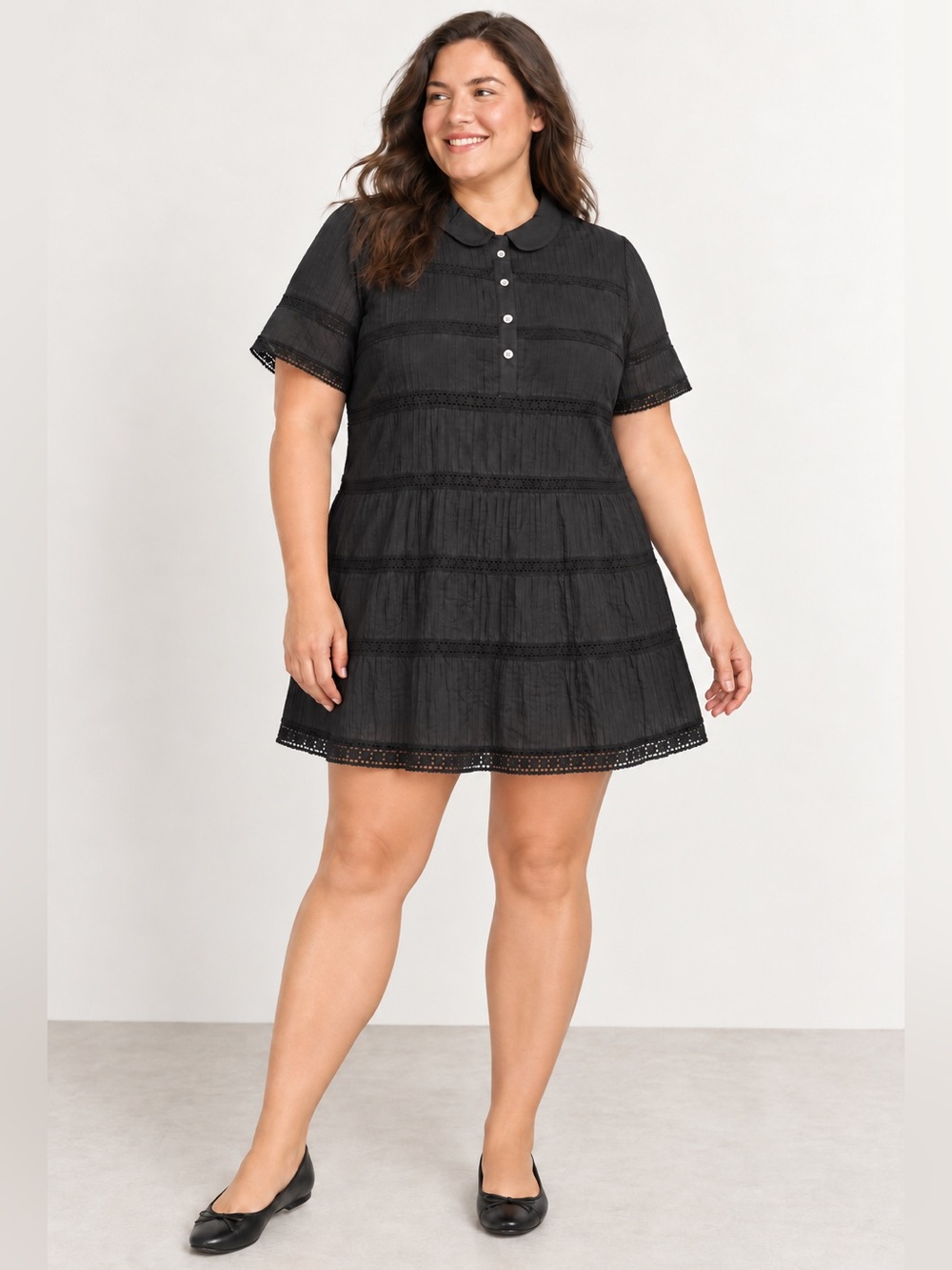 J.Crew Tiered Cotton Voile Mini Shirt Dress Black Size 22 NWT $178